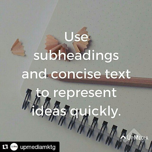 A notebook overlaid with text "Use subheadings and concise text to represent ideas quickly."